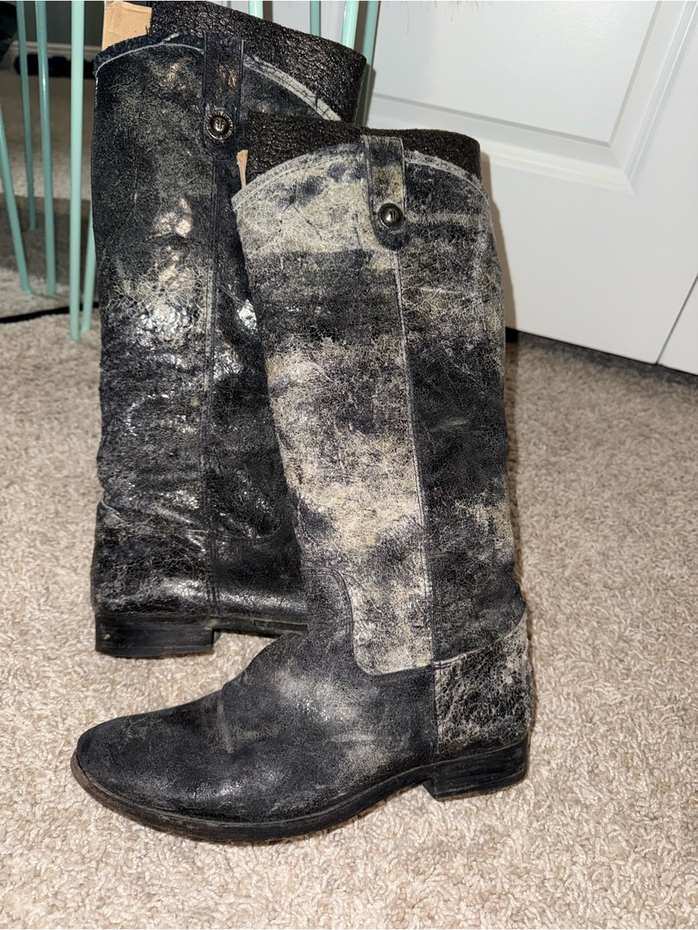 Frye Black and Gray glazed distressed crackle boots Melisa Festival Boho - Picture 13 of 14
